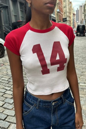 Tričko Brandy Melville Bella 14 Bílé Červené | CZ VUXDT-4615