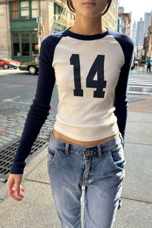 Tričko Brandy Melville Bella 14 Tmavě Blankyt Bílé | CZ ZBPHI-9214