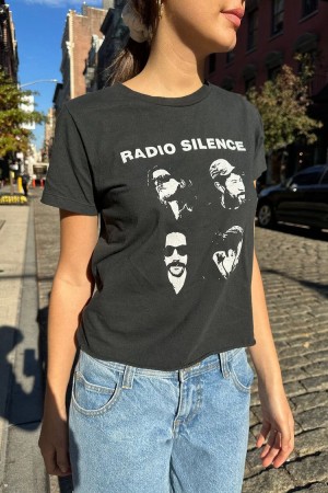 Tričko Brandy Melville Chloe Radio Silence Faces Černé | CZ JPADF-0697