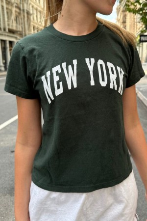 Tričko Brandy Melville Jamie New York Tmavě Zelene | CZ BNZFP-8634