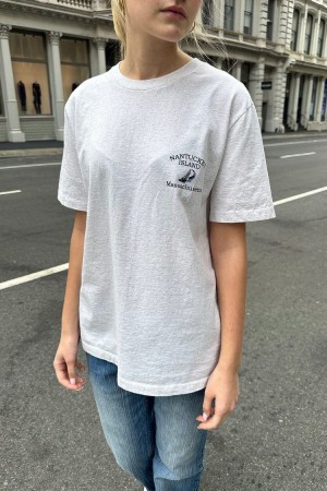 Tričko Brandy Melville Penelope Nantucket Island Světle Šedé | CZ ADUSQ-9258
