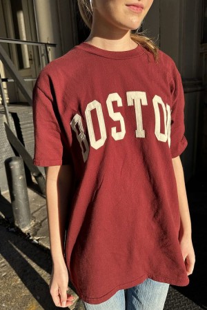 Tričko Brandy Melville Presley Boston Vínové | CZ IAVYH-9431
