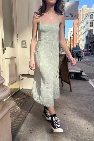 Šaty Brandy Melville Colleen Floral Slip Mátově Zelená | CZ FWQAM-6059
