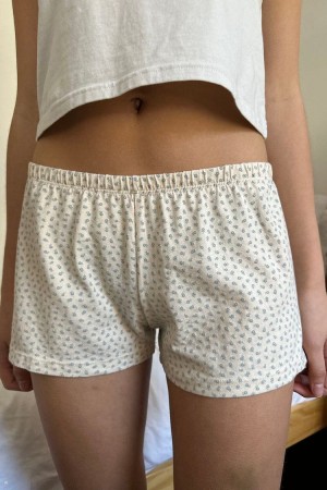 Šortky Sweat Brandy Melville Emery Floral Bílé Tyrkysové | CZ GUAPZ-3084